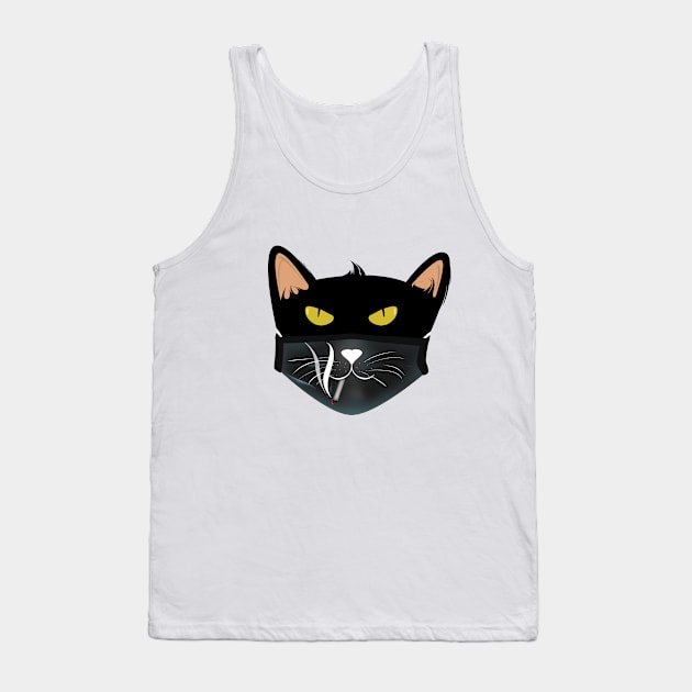 Black cat face wear black cat smokes face mask Tank Top by Rishirt